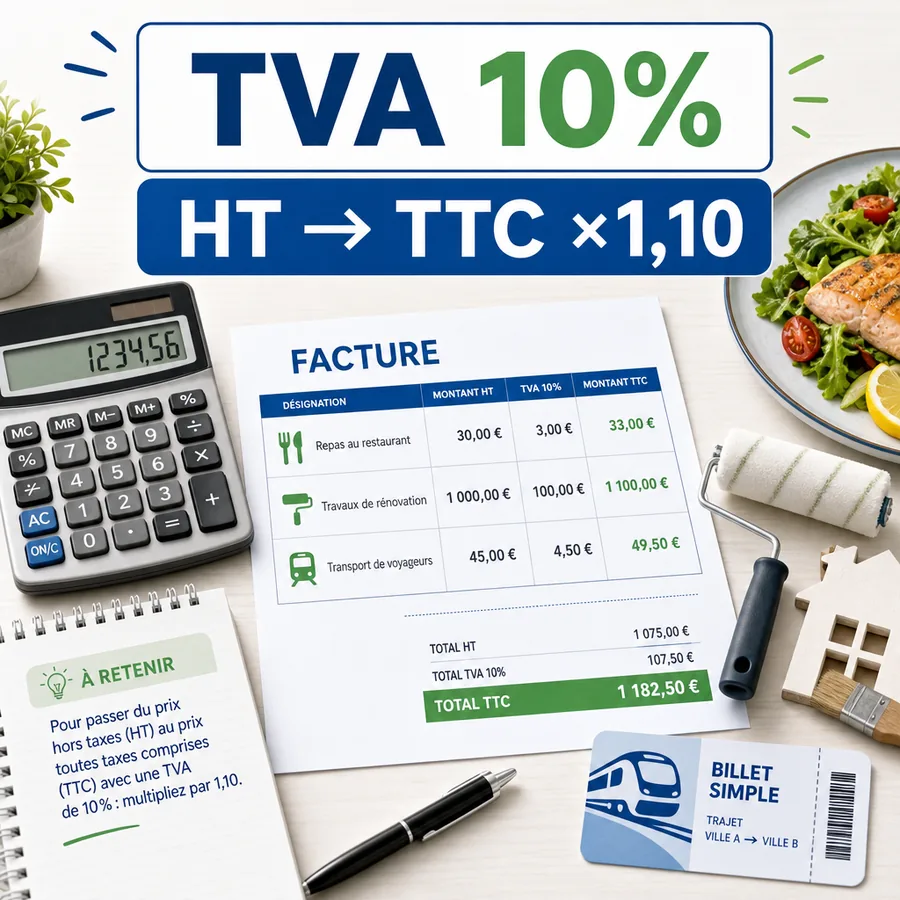 Calcul TVA 10% avec formule HT vers TTC